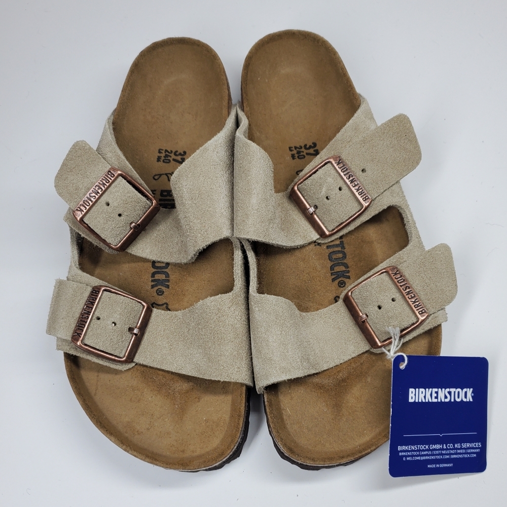 New Birkenstock Arizona Taupe Suede Leather Sandals